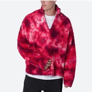 MNML Tie Dye Sherpa Pullover Sweater - Magenta